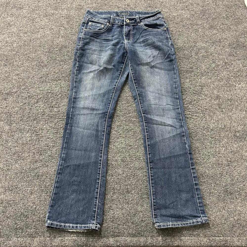 Massini Jeans Womens Size 8 Blue Bootcut Stretch Medium Wash Rhinestone Pocket